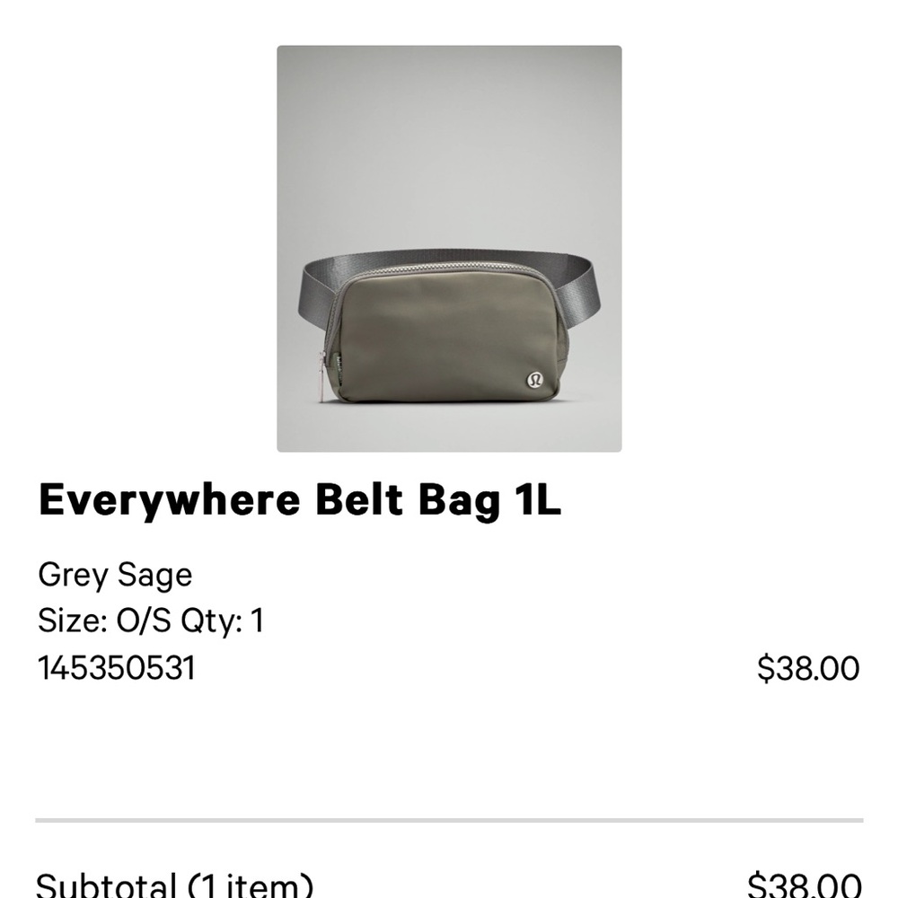 NWT Lululemon Everywhere Belt Bag 1L Gray Sage